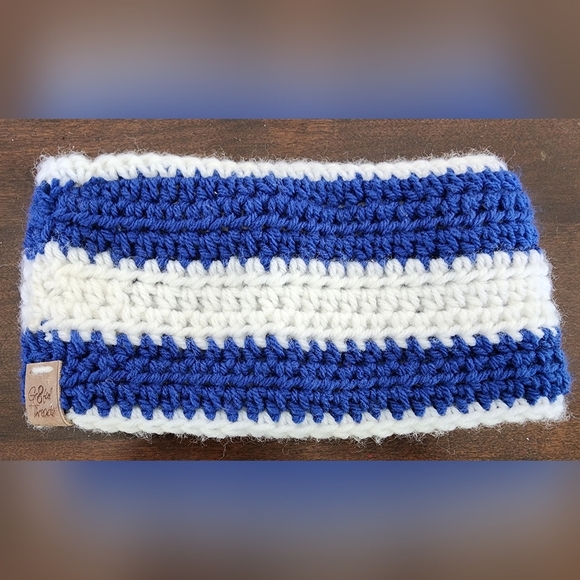 Accessories - Handmade Blue & White Crochet Ear Warmer - Thick & Cozy